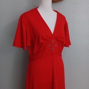 70s vtg orange Embellished maxi dress cape Flutter sleeves sz M/L